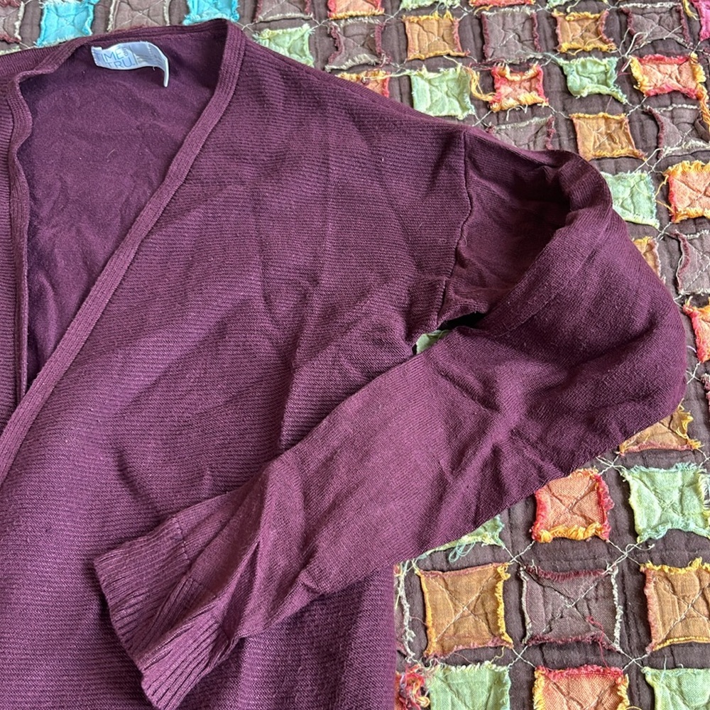 Time and True Burgundy Small Cardigan with Pockets - Picture 6 of 8